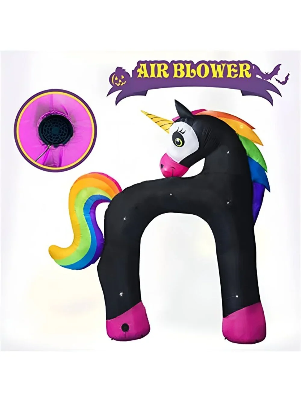 11FT Giant Halloween Inflatables Arch, Rainbow Skeleton Unicorn Decoration